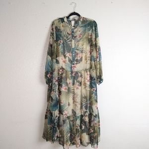 H&M Floral Sheer Long Sleeve Maxi Dress